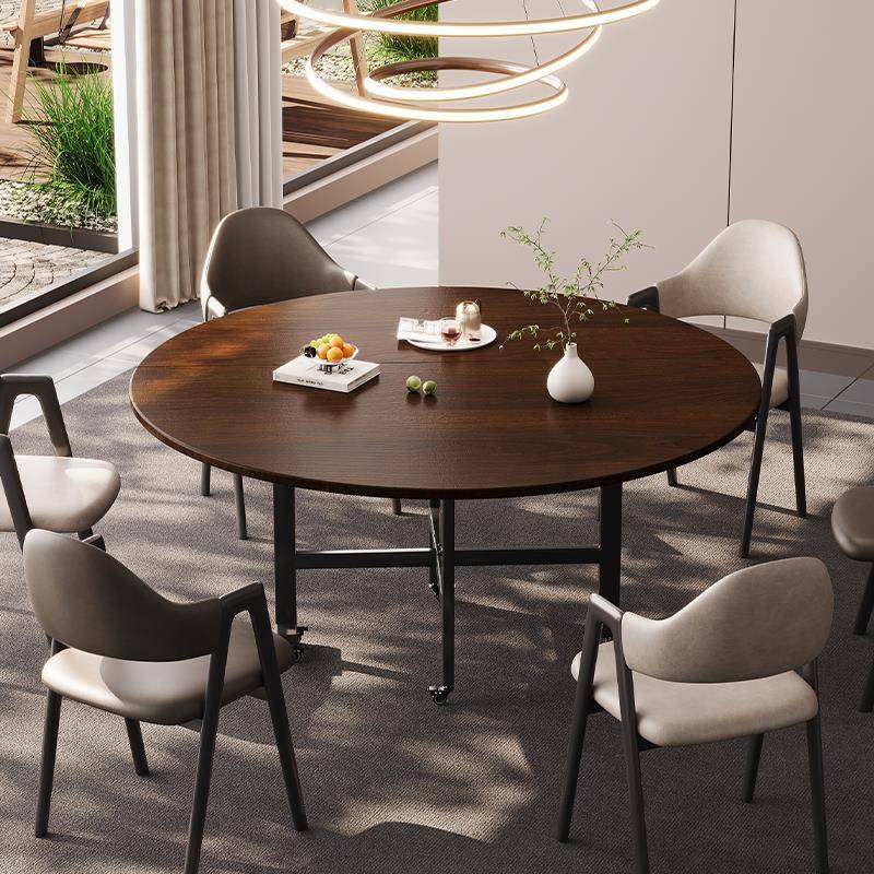 cs折叠桌子餐桌家用大圆桌12人出租房带转盘实木酒店新中式简易饭