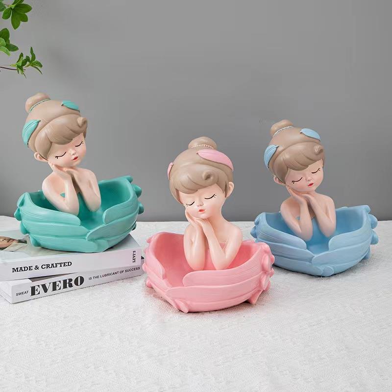 天使网红可爱女孩收纳树脂摆件减压系家居客厅玄关茶几桌面装饰品