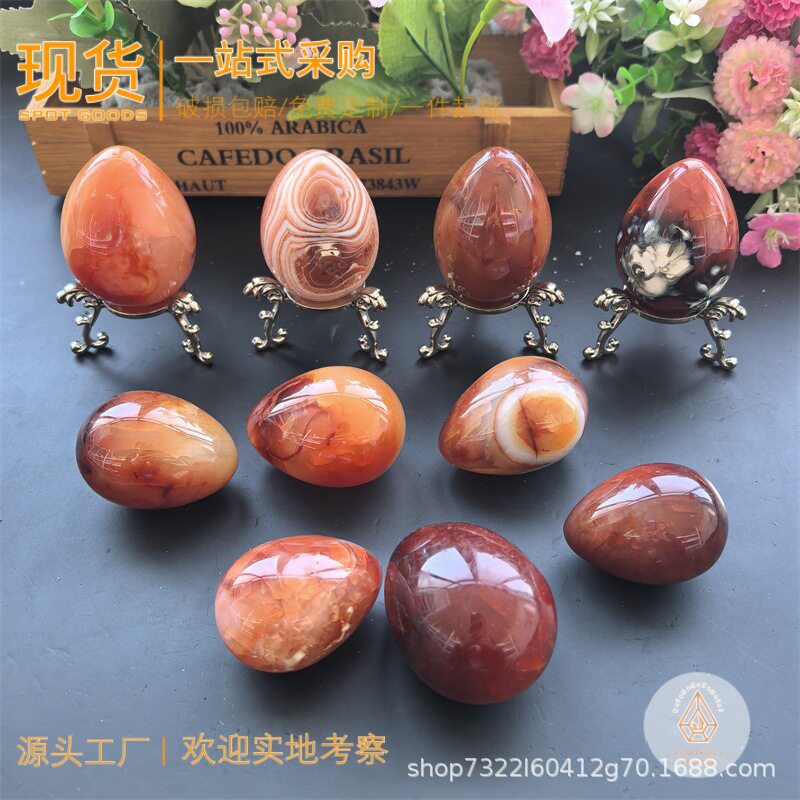 跨境热销红玛瑙鸡蛋天然原石打磨水晶工艺品把玩装饰造型摆件批发
