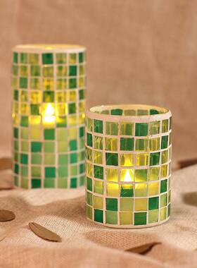 绿色马赛克方格电子蜡烛 家居情调生活装饰品