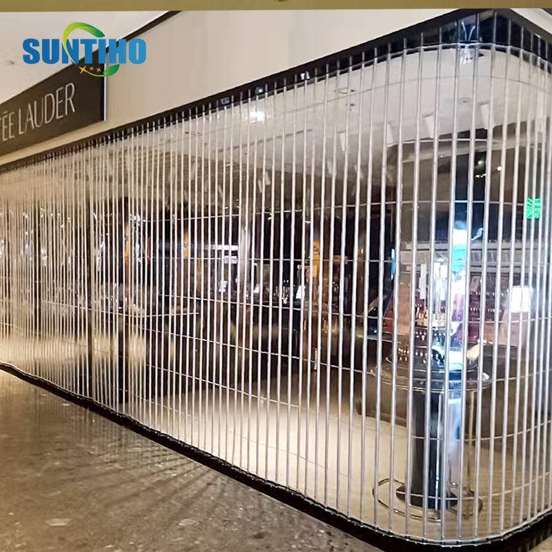 商场室内带电机隔断门简约PC水晶折叠门铝合金侧向推拉门厂家