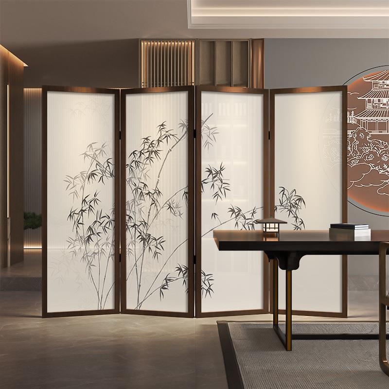 现代新中式禅意竹子实木折叠屏风隔断装饰客厅玄关小户型移动折屏