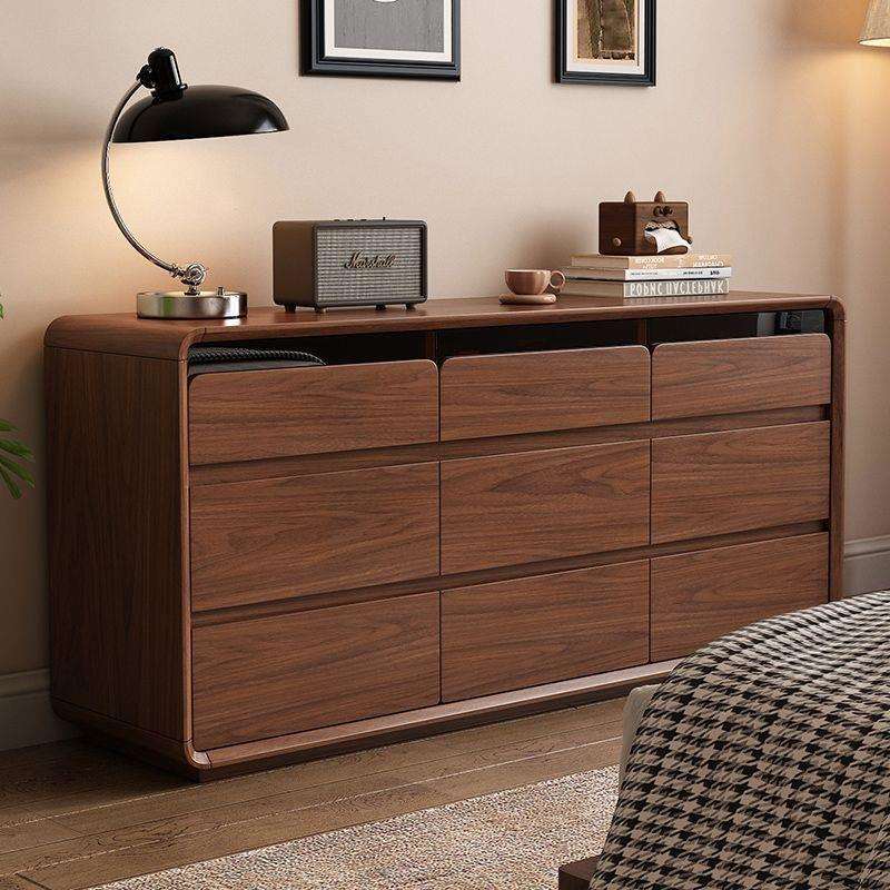fLE胡桃色五斗柜实木六斗柜八斗九斗客厅卧室靠墙落地收纳置物柜