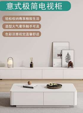lmn奶油风实木电视柜茶几组合轻奢客厅白色地柜家用小户型落地电