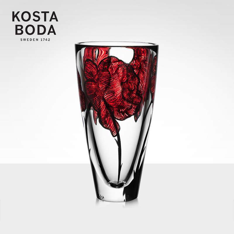KOSTA BODA瑞典进口水晶玻璃 Tattoo设计师手绘花瓶北欧客厅摆件