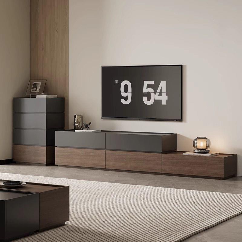 意式极简客厅家用电视柜收纳储物柜子一体伸缩落地柜组合轻奢