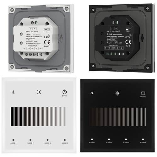 带亮度触摸条黑白可选带指示灯钢化玻璃触摸⾯板DMX512主控 T11-S