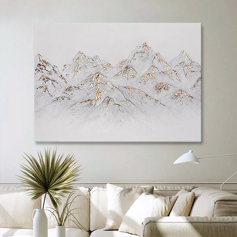 日照金山纯手绘肌理油画新中式靠山图客厅装饰画轻奢金箔玄关挂画