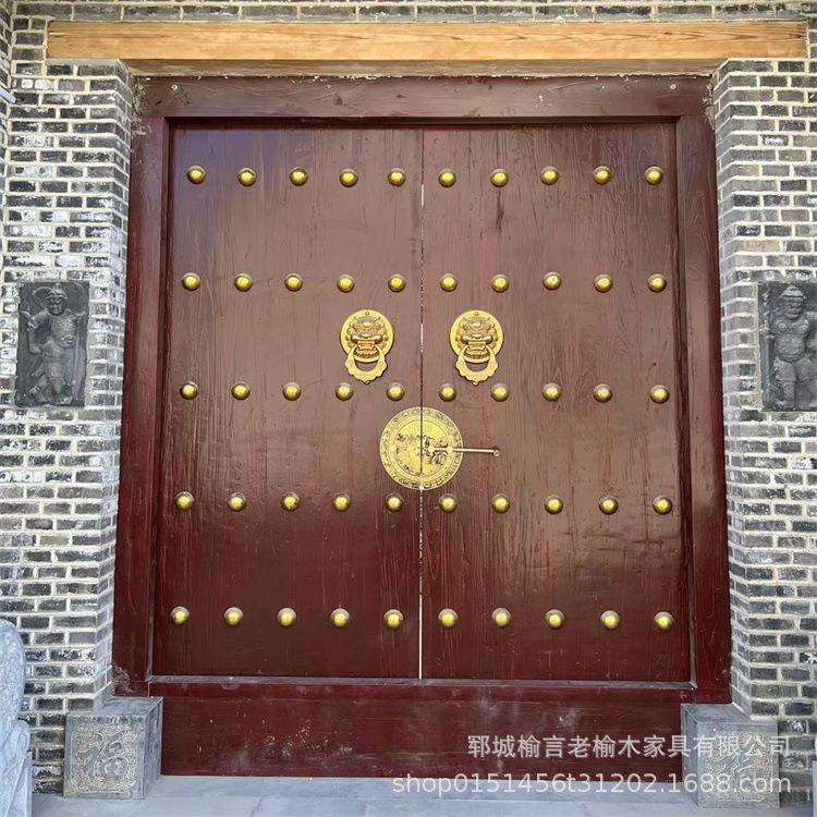 实木大门庭院四合院别墅进户门新中式复古双开实木老榆木大门