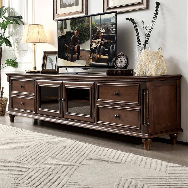 美式实木电视柜茶几组合纯实木复古家具2.2米美式乡村电视机柜