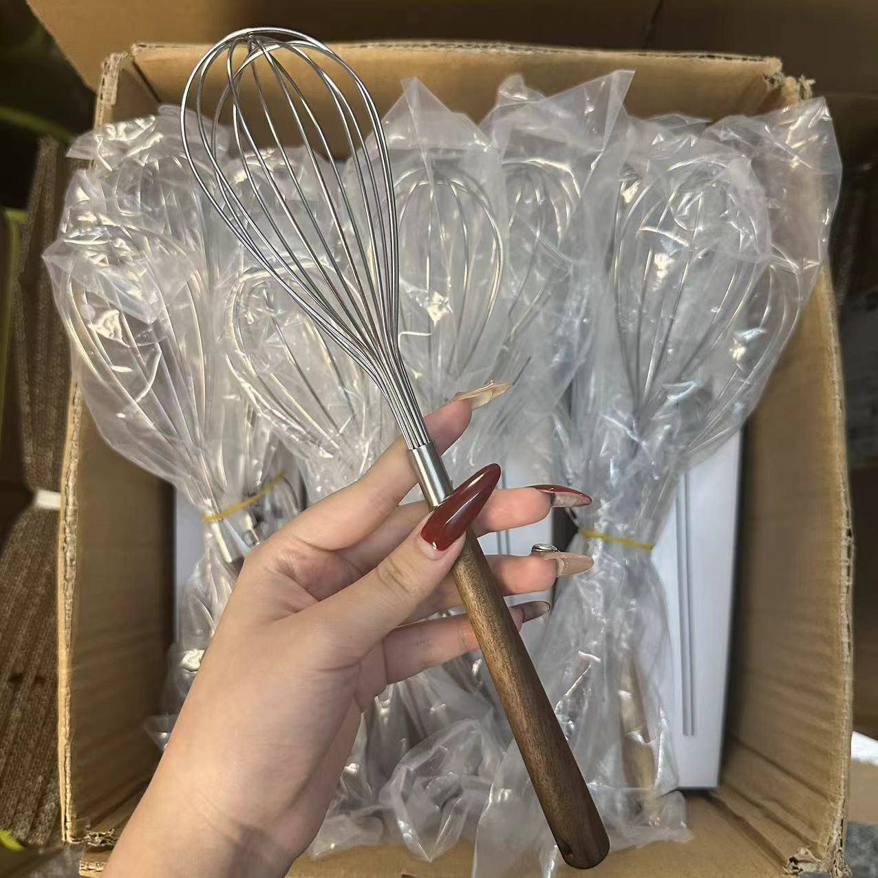 304胡桃木不锈钢打蛋器手动奶油打发器鸡蛋搅拌棒家用