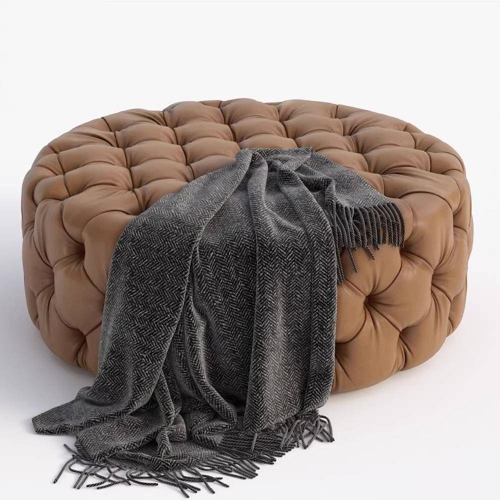 真皮沙发凳牛皮换鞋凳卧室床尾凳衣帽间圆形试衣凳子客厅脚踏皮墩