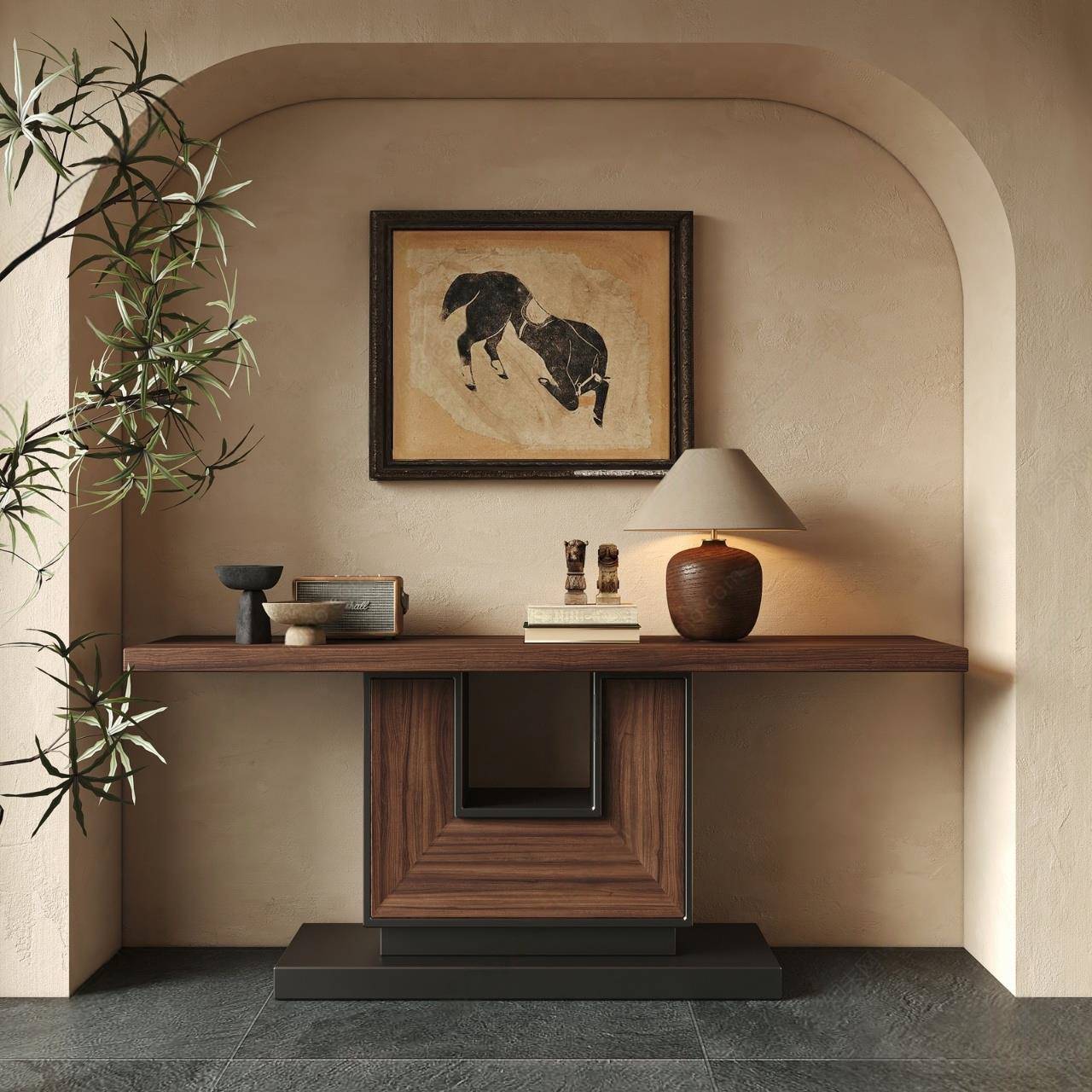 侘寂风实木玄关桌中古风入户走廊过道条案装饰桌民宿设计师玄关台