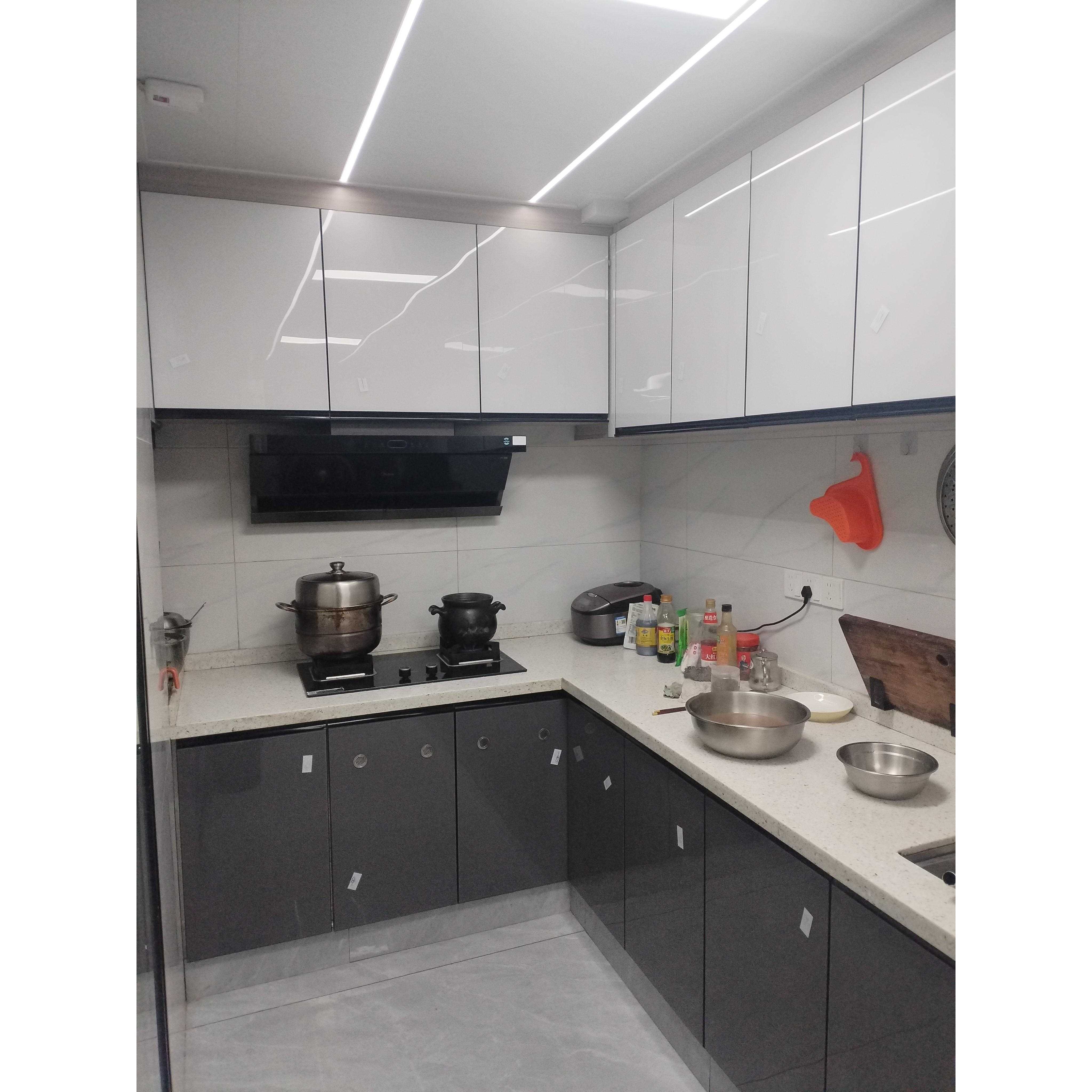 厨房橱柜门定制钢化玻璃晶钢门灶台整体柜门免打孔带框门自装定做