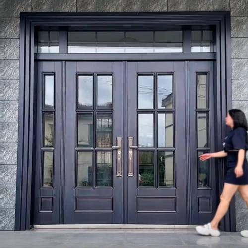 钢化玻璃门别墅大门双开门锌合金农村自建房四开进户门客厅入户门