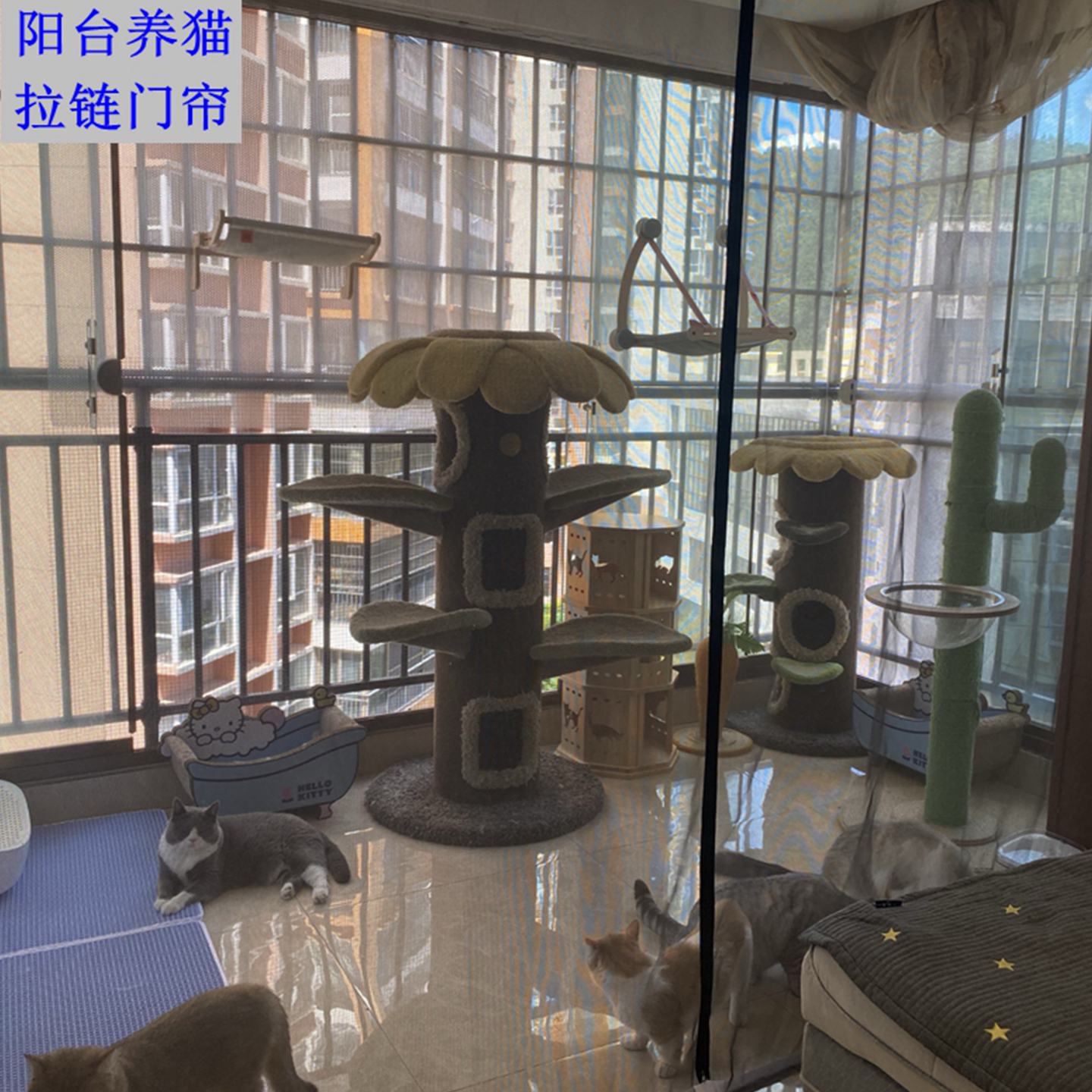 免打孔防宠物隔断窗阳台养猫纱网门帘猫咪专用软隔断产品