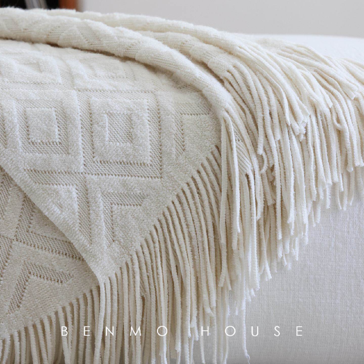 INS风针织仿羊毛沙发盖毯床尾巾驼色北欧纯色搭巾批发新款装饰毯
