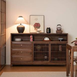 新中式餐边柜茶室置物柜家用客厅储物柜边柜实木矮柜玄关茶水柜