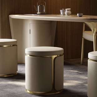 轻奢茶台凳子现代简约梳妆凳卧室网红真皮化妆圆凳极简小墩子家具