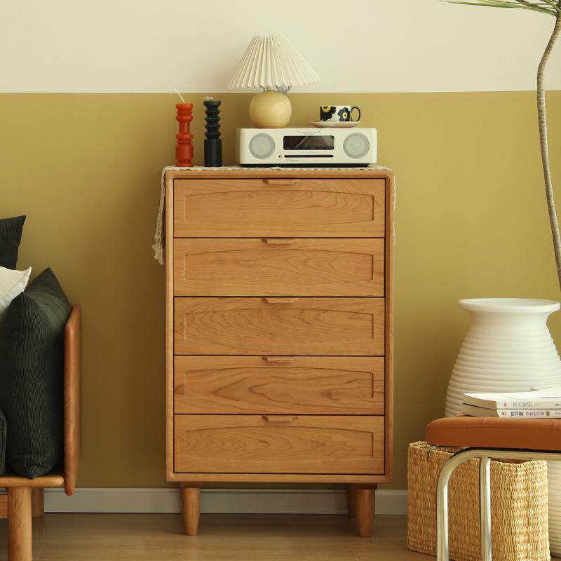 北欧实木五斗柜樱桃木抽屉储物柜卧室收纳五斗橱复古客厅多功能