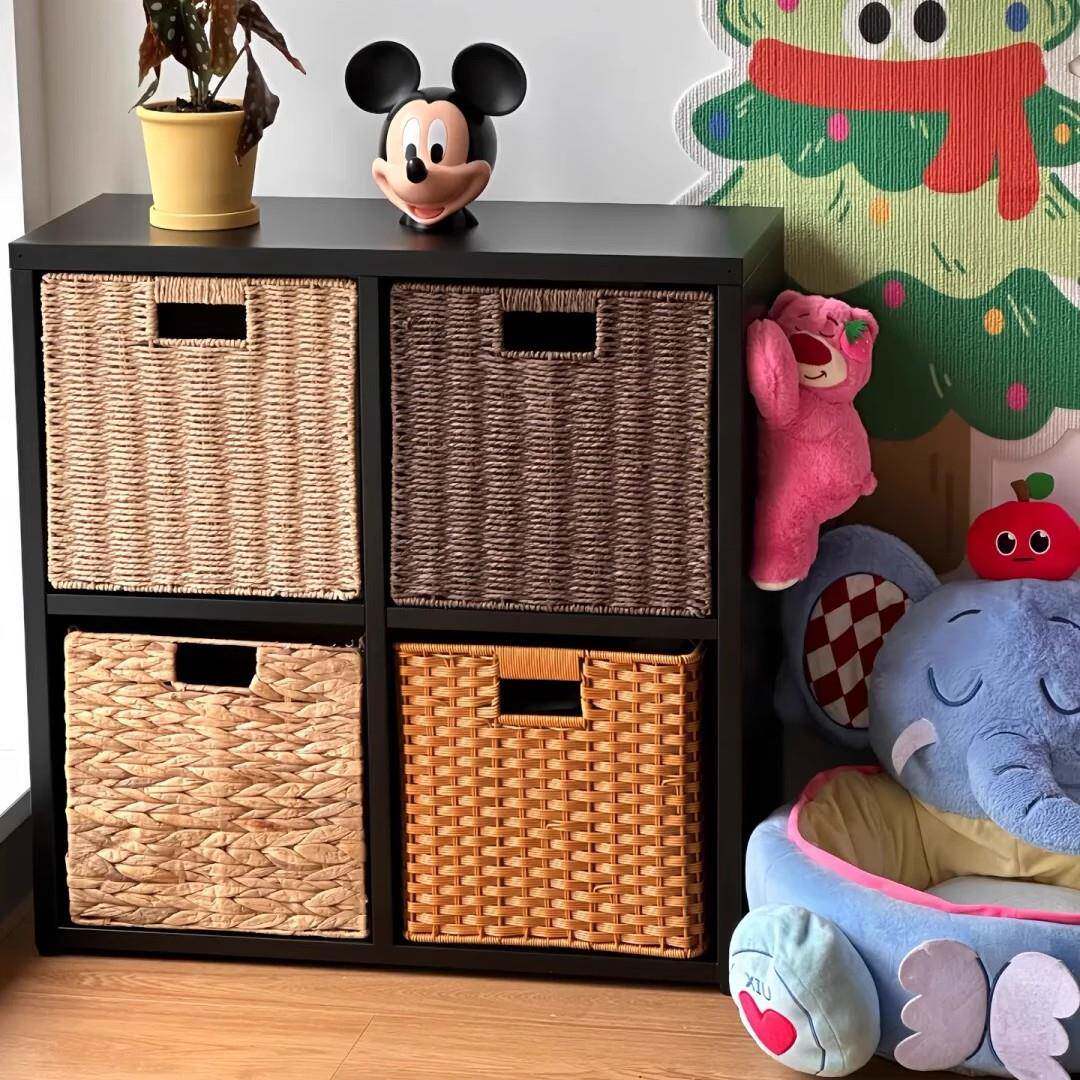 轻奢风书柜黑色四格柜沙发边柜客厅储物柜卧室收纳柜斗柜格子书架