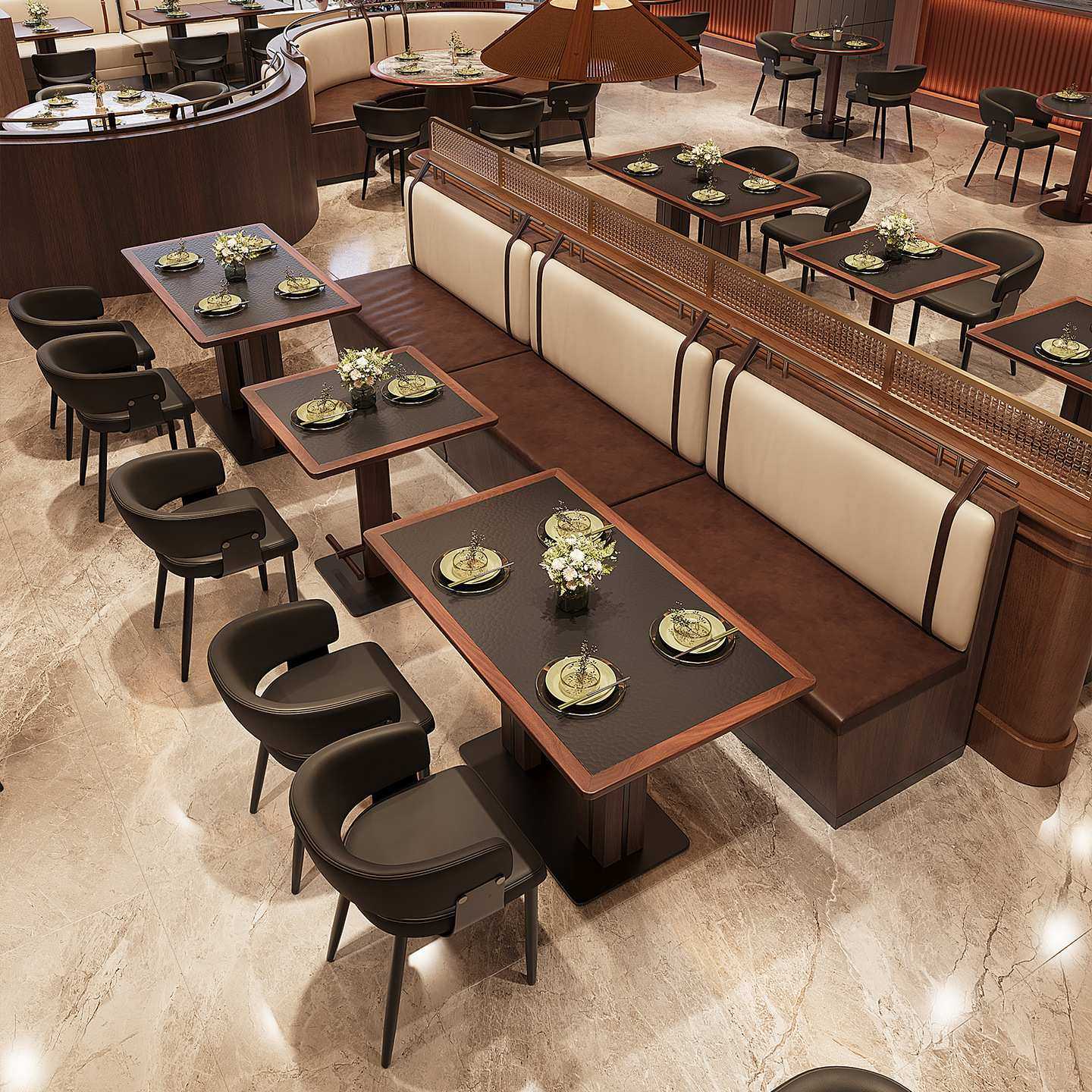 美式西餐厅餐饮店桌椅组合商用复古咖啡厅酒吧清吧小酒馆卡座沙发