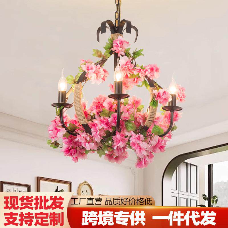 法式田园花草绿植吊灯婚庆装饰工业风音乐酒馆清吧台复古麻绳灯具