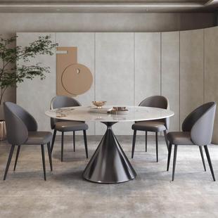 佛山德利丰家用高级感岩板餐桌圆形不锈钢吃饭餐厅桌带转盘椅子