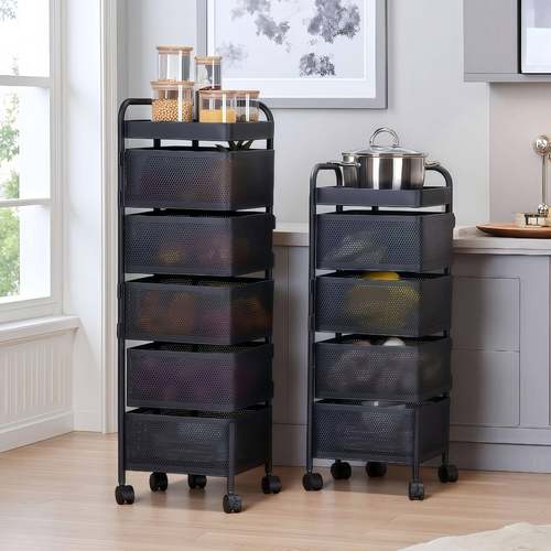 厨房蔬菜旋转置物架家居落地多层方形家用菜篮子果蔬收纳储物