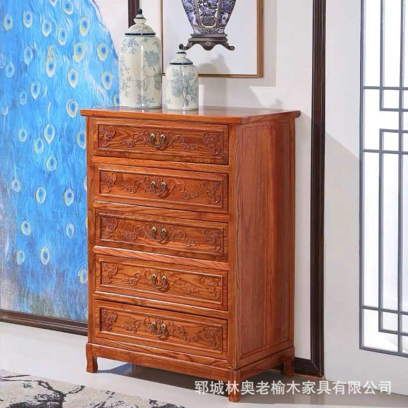 仿古老榆木斗柜多层抽屉柜家用靠墙储物柜榆木餐边柜落地卧室鞋柜
