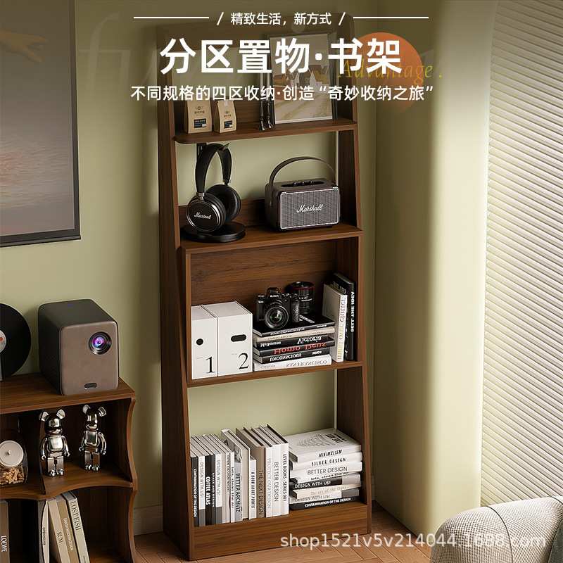 儿童绘本架胡桃木色书架落地置物架家用学生书本资料收纳整理架子图片