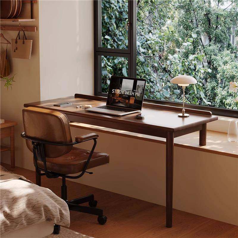 实木阳台飘窗桌高低脚电脑桌卧室长短腿书桌家用学生学习桌办公桌