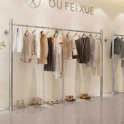 服装店展示架上墙架女装店高端不锈钢挂衣架买手店专用陈列架货架