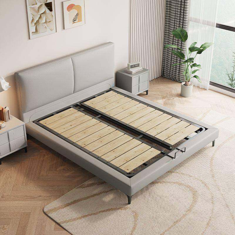 真皮床现代简约轻奢极窄床头1米8双人床主卧意式极简大床实木婚床