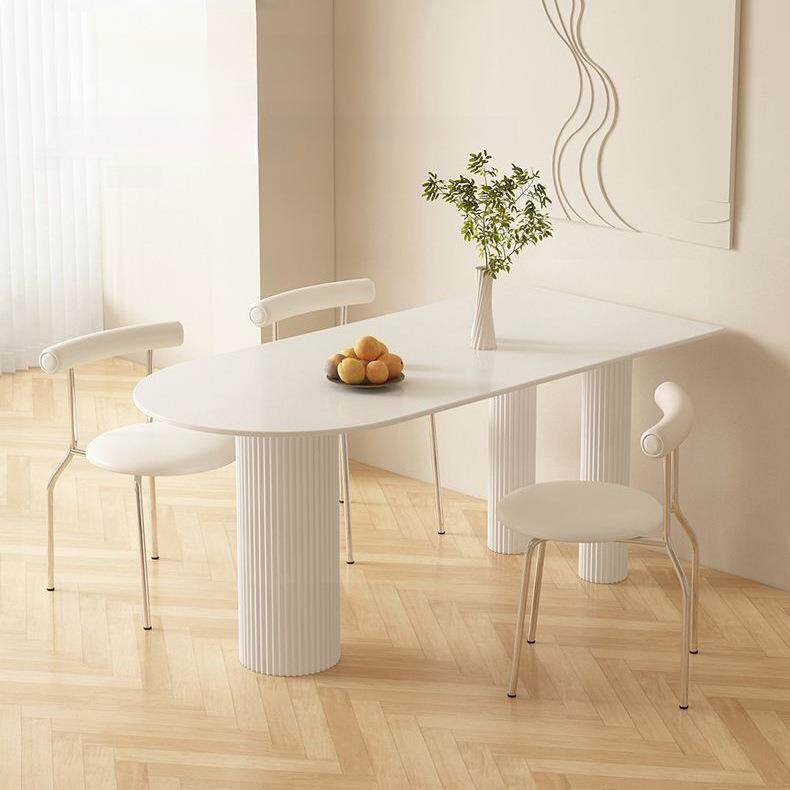 奶油风纯白色岩板餐桌餐椅组合现代简约小户型家用半圆形吃饭桌子