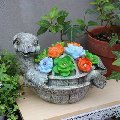 外贸美式树脂工艺品草坪庭院多肉乌龟装饰灯太阳能灯户外花园摆件