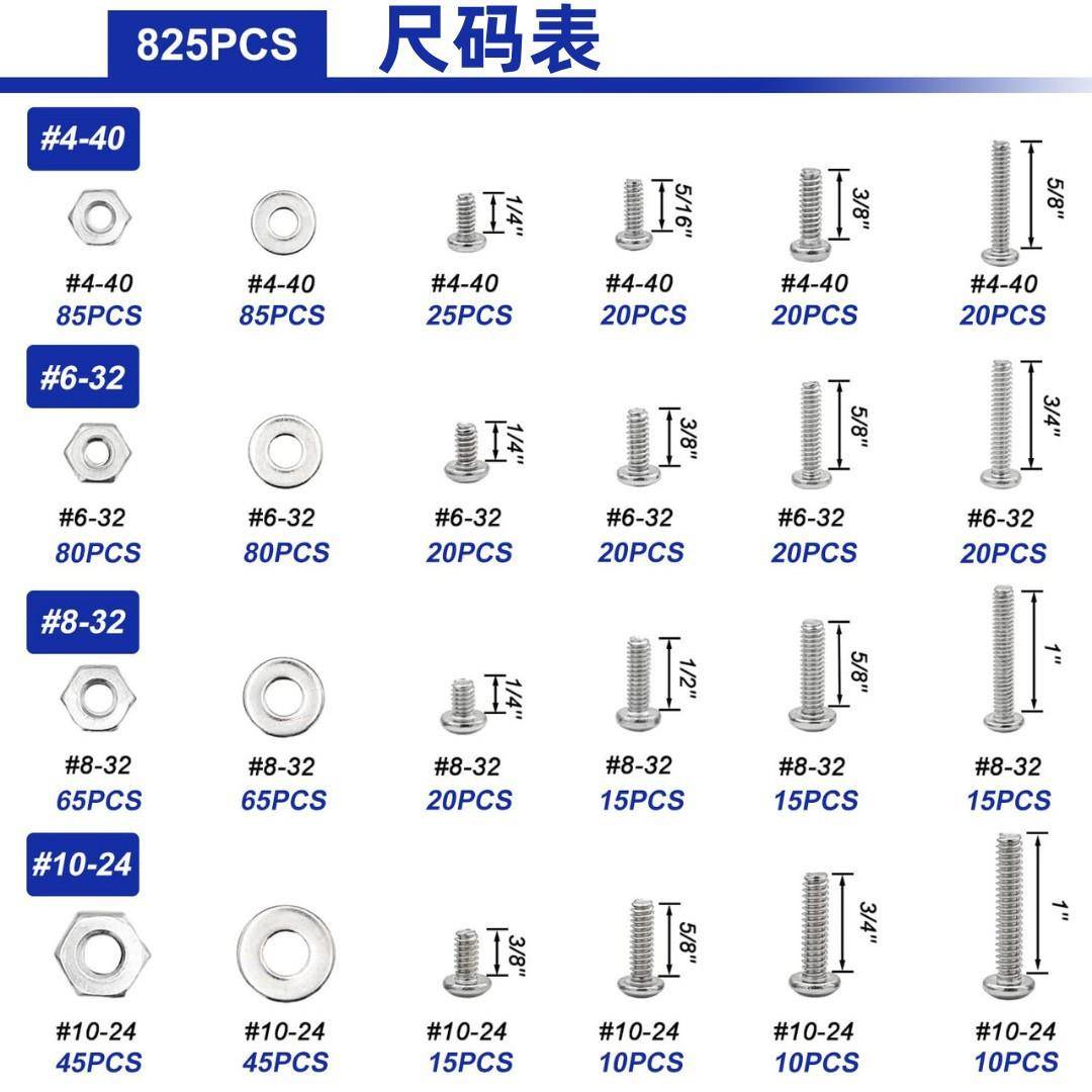 跨境1575PCS304不锈钢十字平头/盘头螺栓带垫母盒装套件