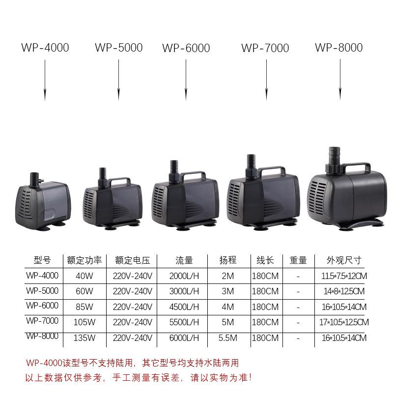 鱼缸水族潜水泵水陆两用水泵潜水泵WP4000wp5000wp6000
