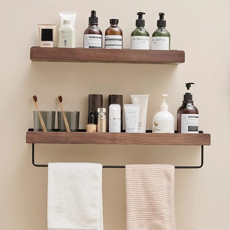 胡桃木卫生间置物架浴室厕所洗漱洗手台洗手间墙上免打孔收纳架子