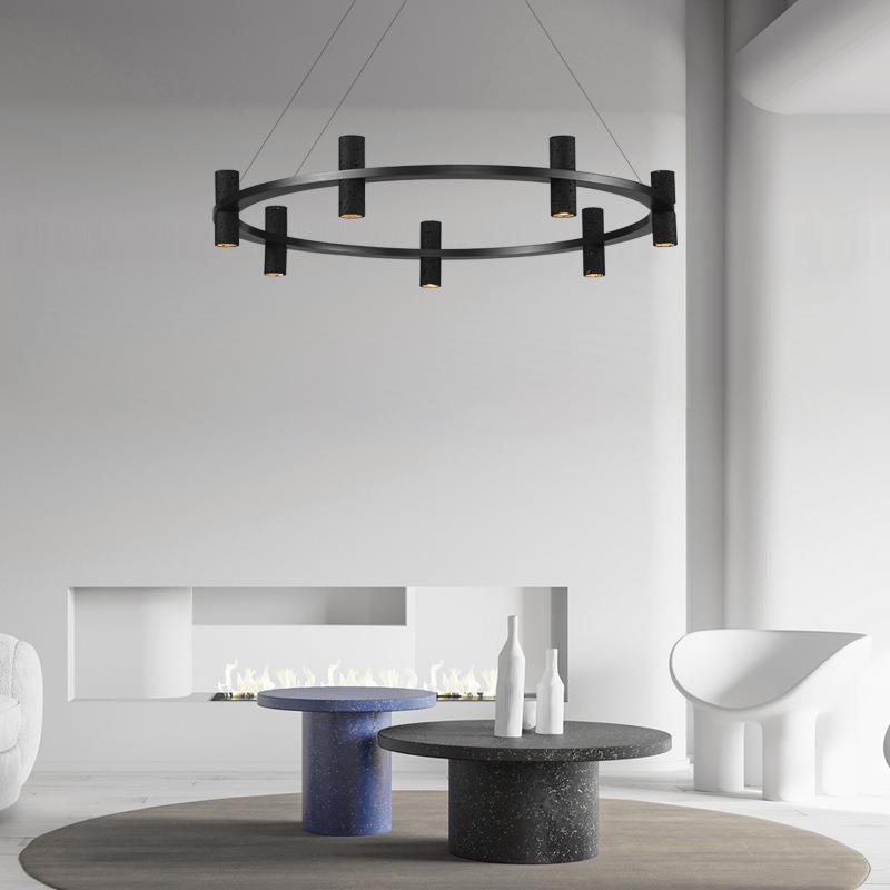 极简全铜客厅吊灯现代简约设计感高端黑洞石圆环餐厅卧室大厅灯具