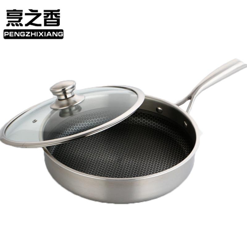 新款28CM蜂窝煎锅 304不锈钢煎盘锅具 电磁炉平底锅