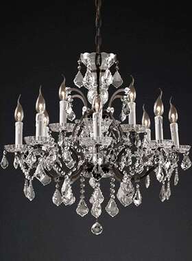 美式复古水晶吊灯客厅书房卧室洛可可铁锈色室高档水晶蜡烛吊灯