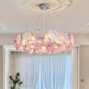 高档murano手工粉色玻璃轻奢法式客厅吊灯设计师中古浪漫温馨卧室