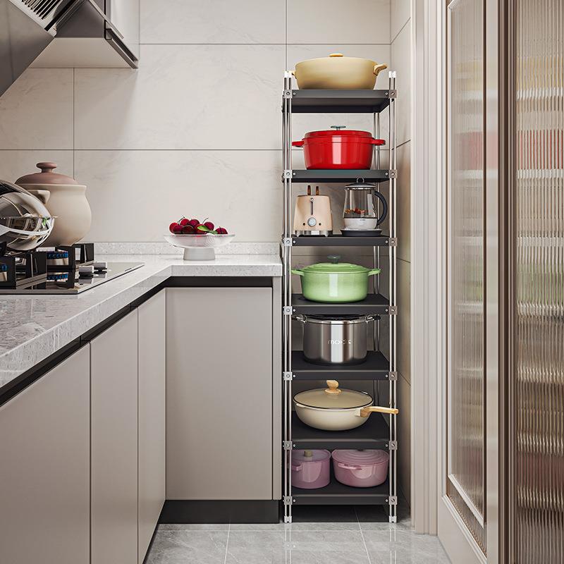 厨房不锈钢置物架锅架落地多层夹缝储物架子家用多功能锅具收纳架