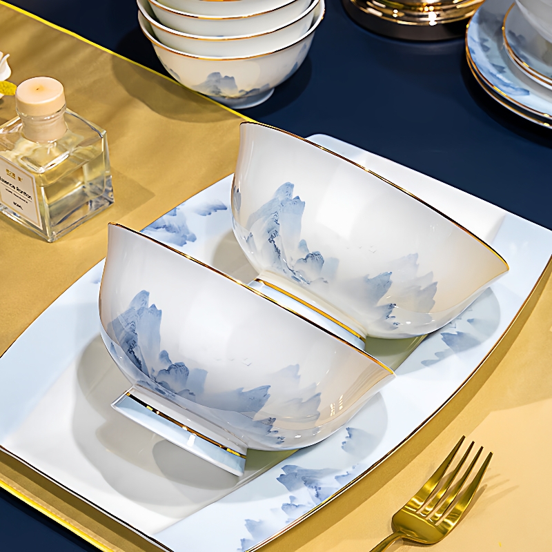 碗家用10个装骨瓷汤碗2025新款餐具中式碗盘组合陶瓷碗盘面碗