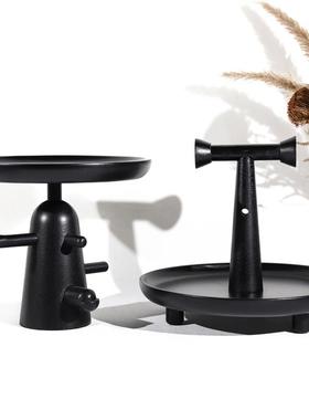 多莫欧式黑色实木果盘三件套客厅卧室电视柜茶几首饰品收纳盘软装