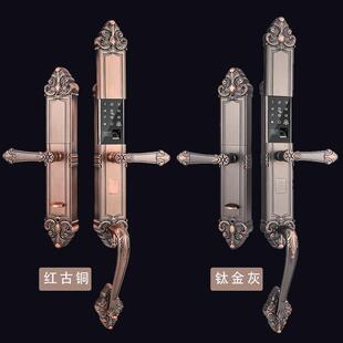 家用指纹锁带把手防盗门密码锁欧式电子锁刷卡乡村别墅双开大门锁