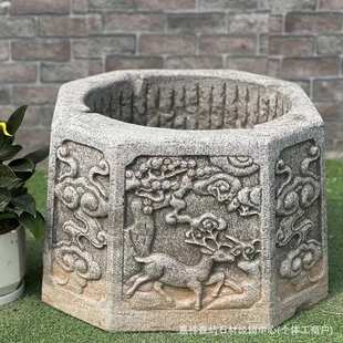 复古石雕井口石老水井井圈石庭院户外水井井沿石无底石头井口石雕