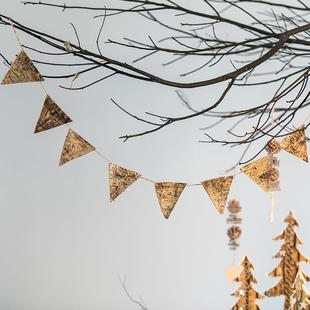 Merry Christmas天然桦树皮三角旗子派对旗森系圣诞装饰挂件