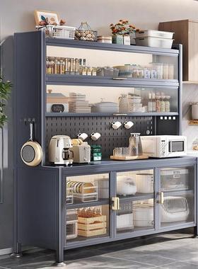 储物柜台一体钢制多层置物架带门柜厨房餐边柜落地收纳柜靠墙喂养